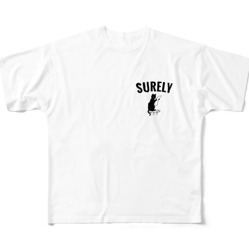 SURELYのsurely 猫 フルグラフィックTシャツ