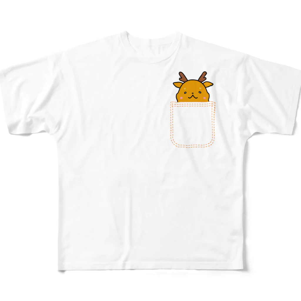 ゆるも鹿々堂のポケットインまめしか All-Over Print T-Shirt