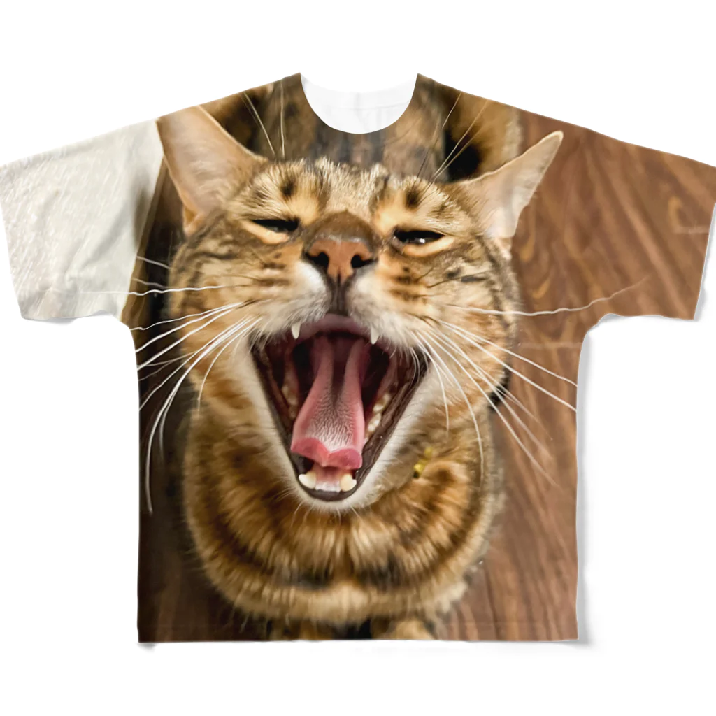 虎次郎🐯保護猫🐈ベンガルのくわぁ〜 フルグラフィックTシャツ