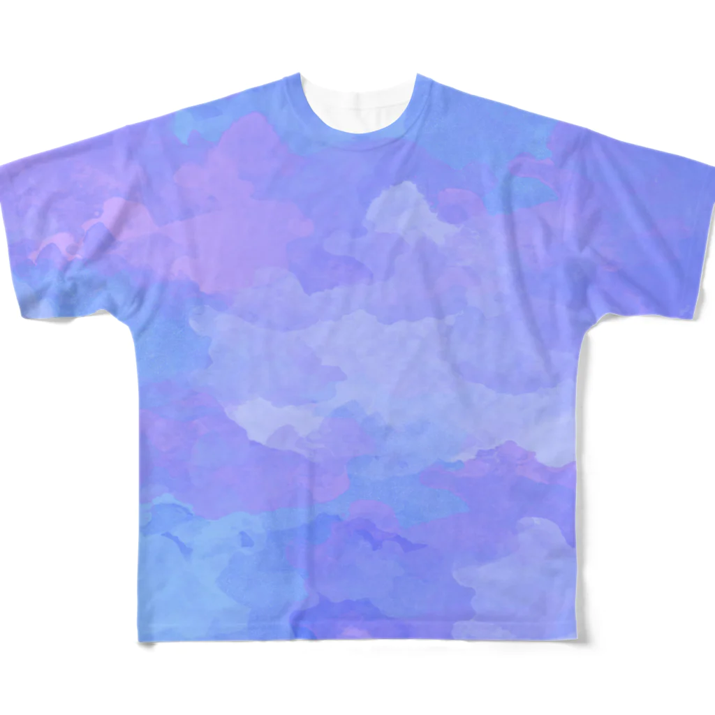 ゆるり部屋の水彩ビビッドパープルブルー フルグラフィックTシャツ