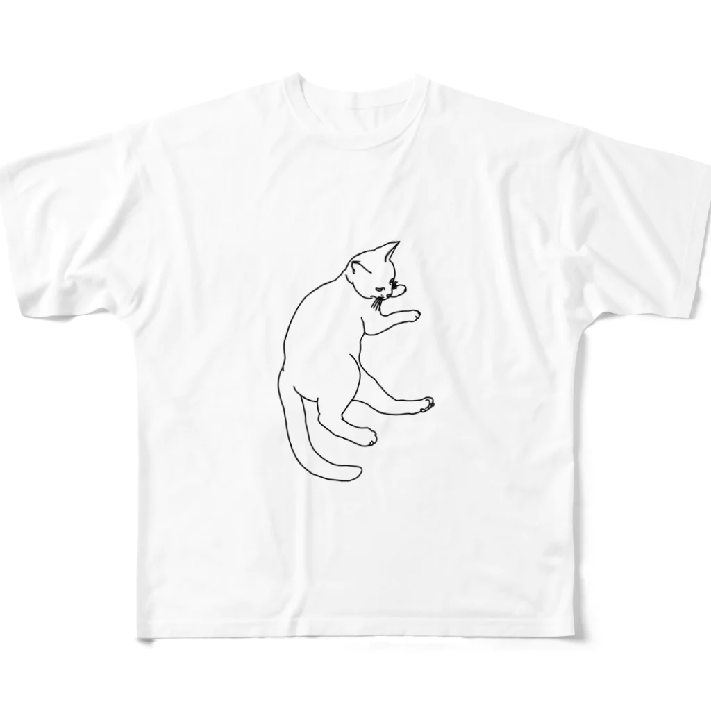 ねこねこおさかなのアンニュイ白猫 フルグラフィックTシャツ