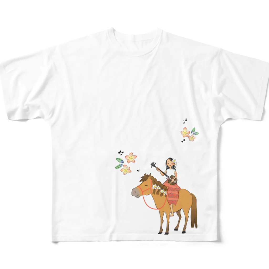 poniponiの三線と与那国馬 フルグラフィックTシャツ