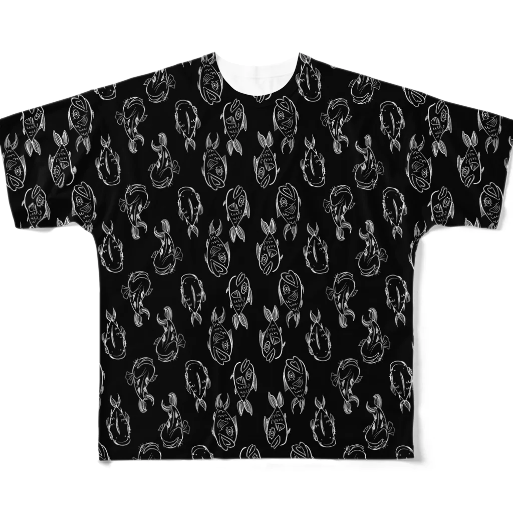 Chlonaの大群壊魚(ブラック) フルグラフィックTシャツ