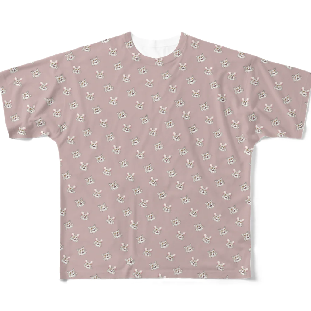 みきぞーん｜保護猫 ミッキー画伯と肉球とおともだちのyuzu pattern All-Over Print T-Shirt