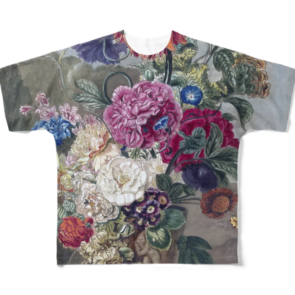 PALA's SHOP　cool、シュール、古風、和風、のflower arrangement アントニー・ヴァン・デン・ボス 1778-1838年 フルグラフィックTシャツ
