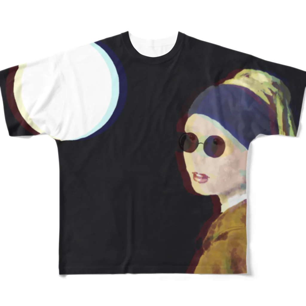 お寿司の真珠の耳飾りのサングラス少女 -girl with a pearl earring & sunglasses- All-Over Print T-Shirt