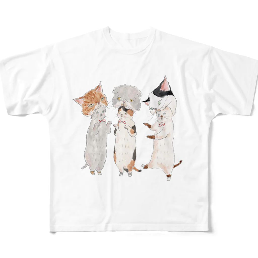 トコロコムギのねこがぶりにゃんこ All-Over Print T-Shirt