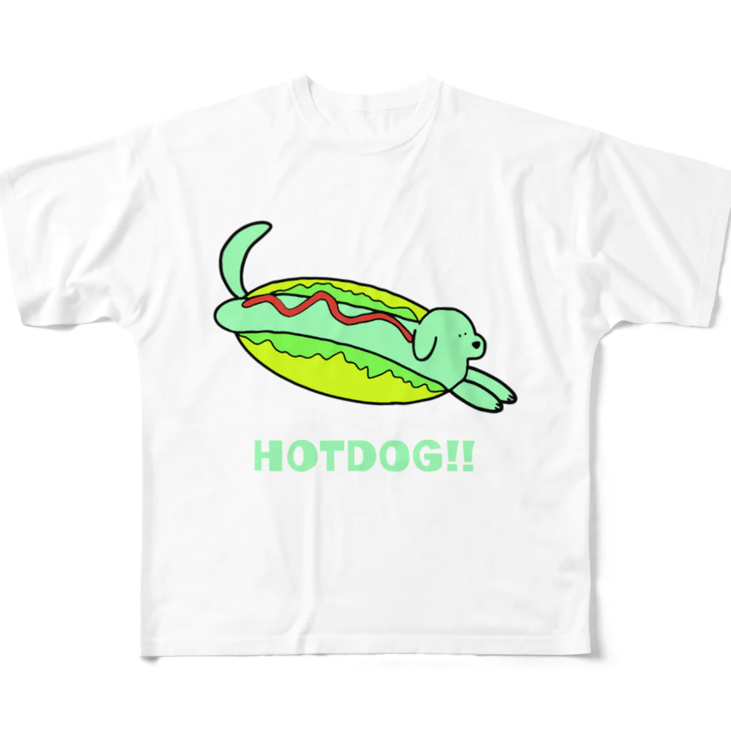 FOODZOOのHOTDOG(GREEN) フルグラフィックTシャツ