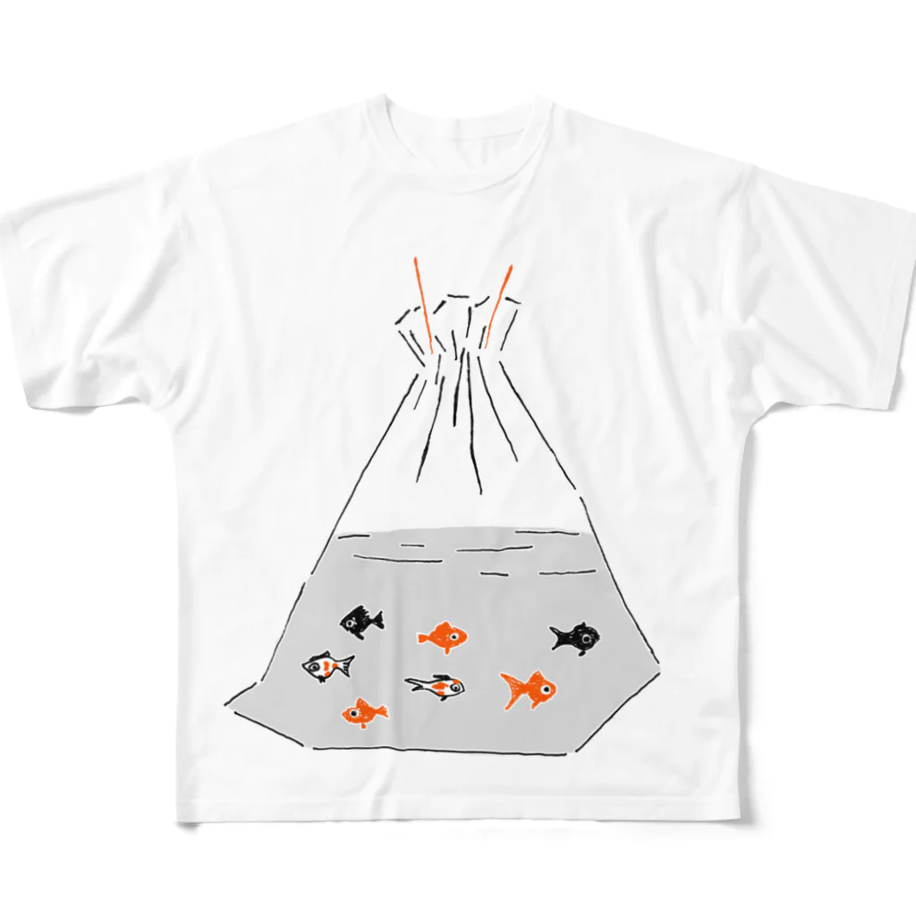 NIKORASU GOの祭りデザイン「金魚すくい」 All-Over Print T-Shirt