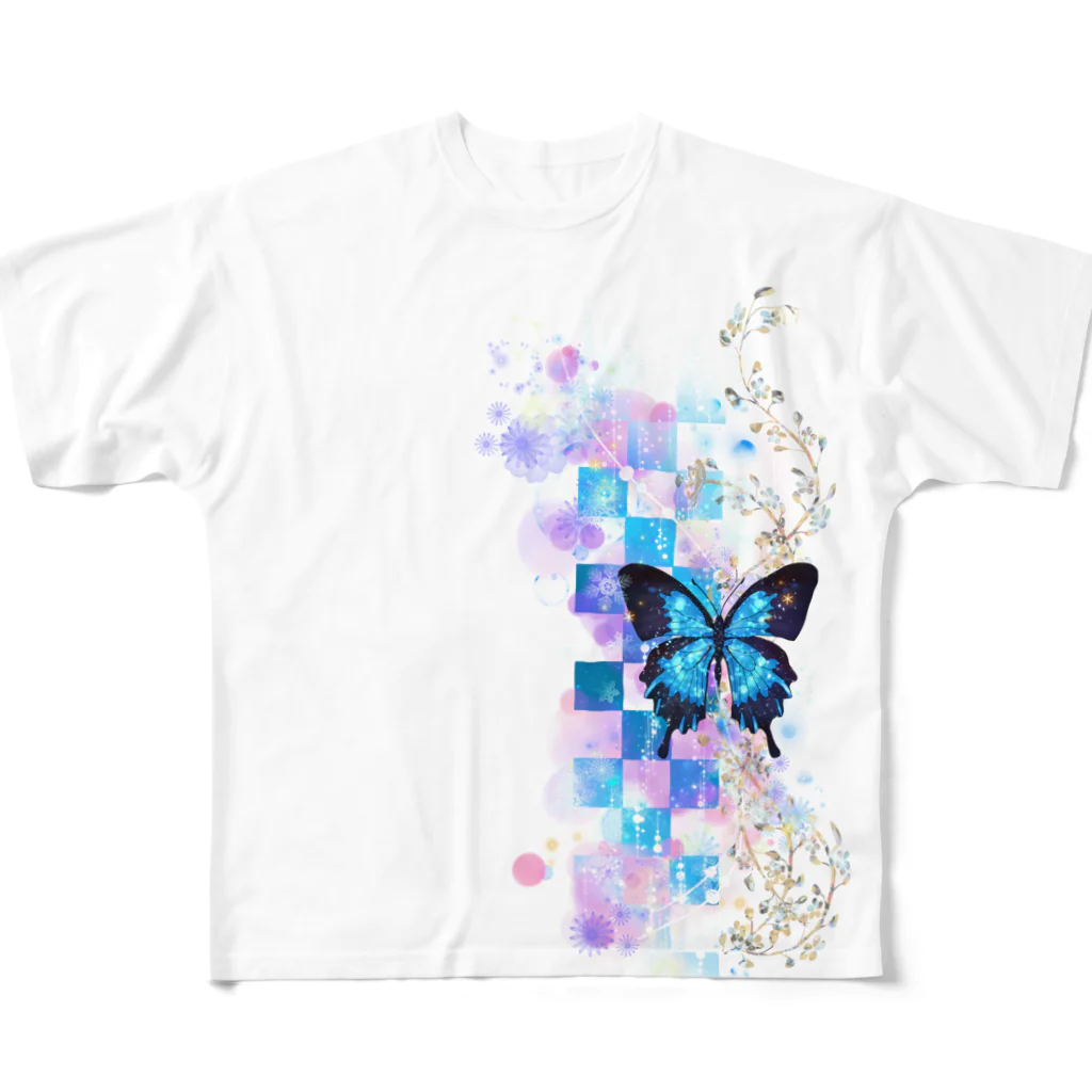 榛名🦋灯頼のDreamy bluebutterfly フルグラフィックTシャツ