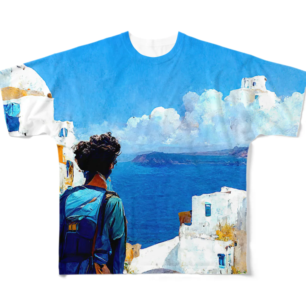 midjourney_travelerのサントリーニ島 フルグラフィックTシャツ