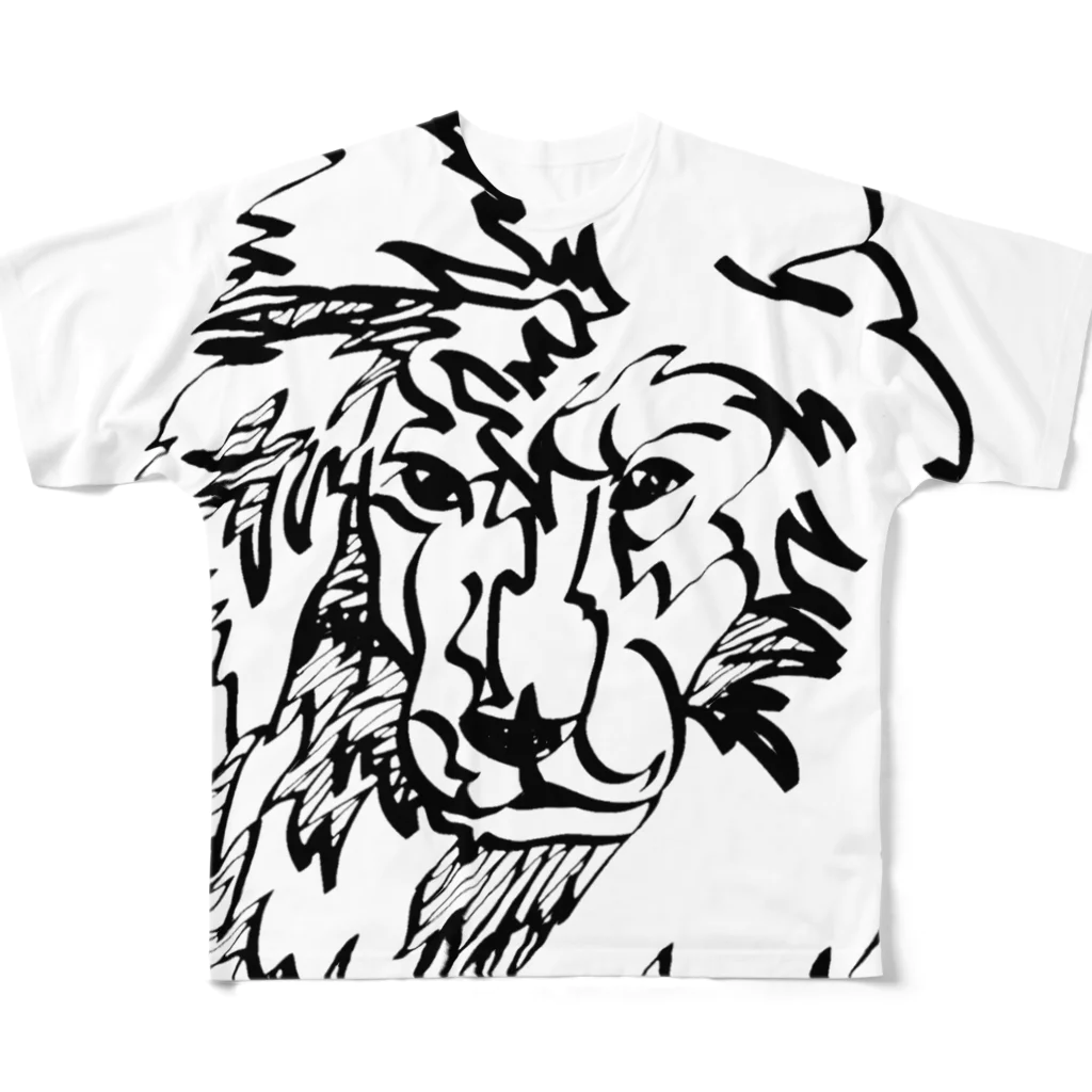 junichi-goodsのライオン（モノクロ） All-Over Print T-Shirt