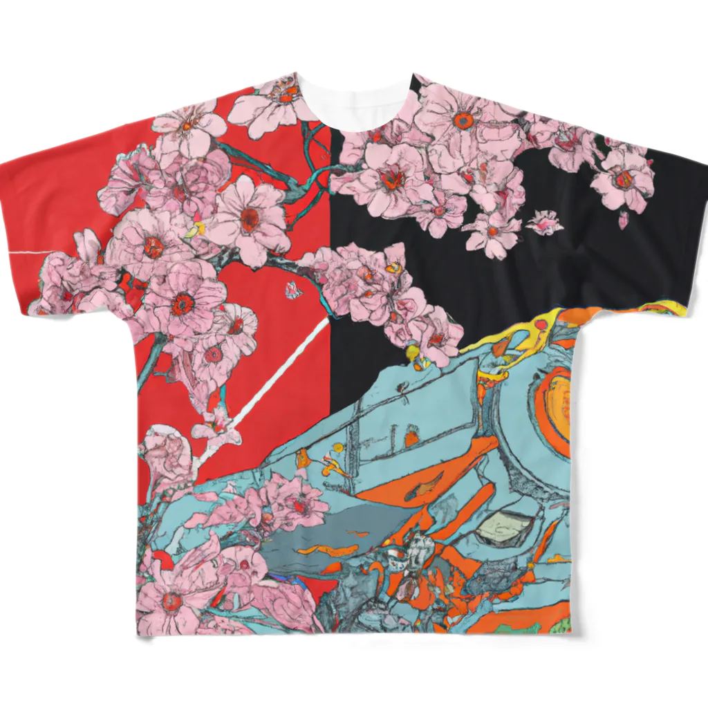 Spirit of 和の咲く花と宇宙船？ フルグラフィックTシャツ