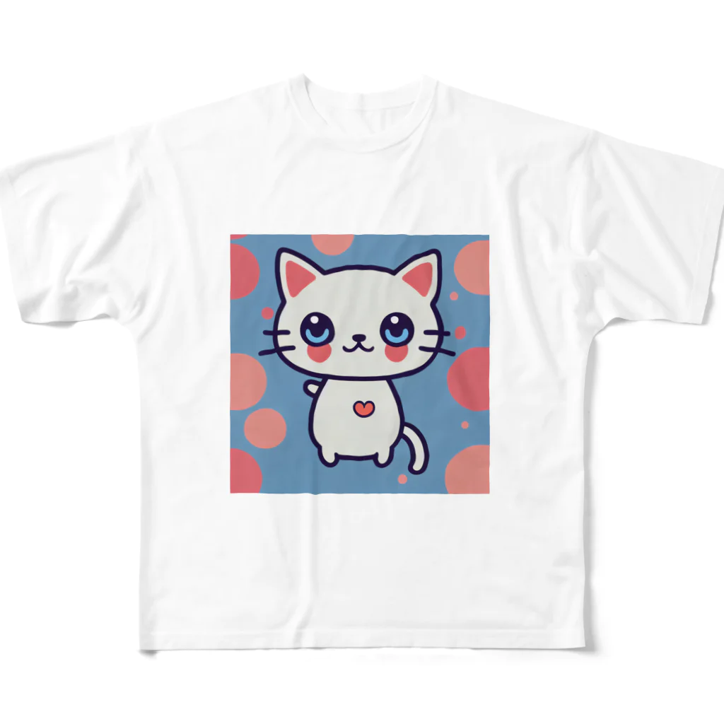 A31eの狛猫のミケ「はーとびーと」 フルグラフィックTシャツ