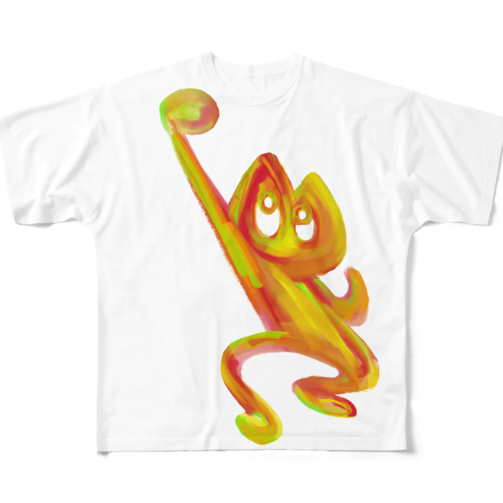 momokei&Uのダンスねこ　オレンジ フルグラフィックTシャツ