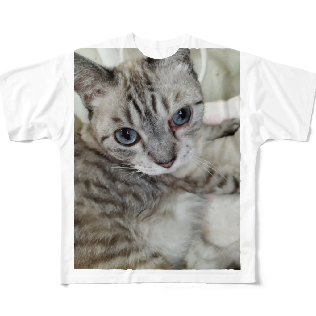 ねこの森でお散歩のフッワフワのシャムミックス フルグラフィックTシャツ