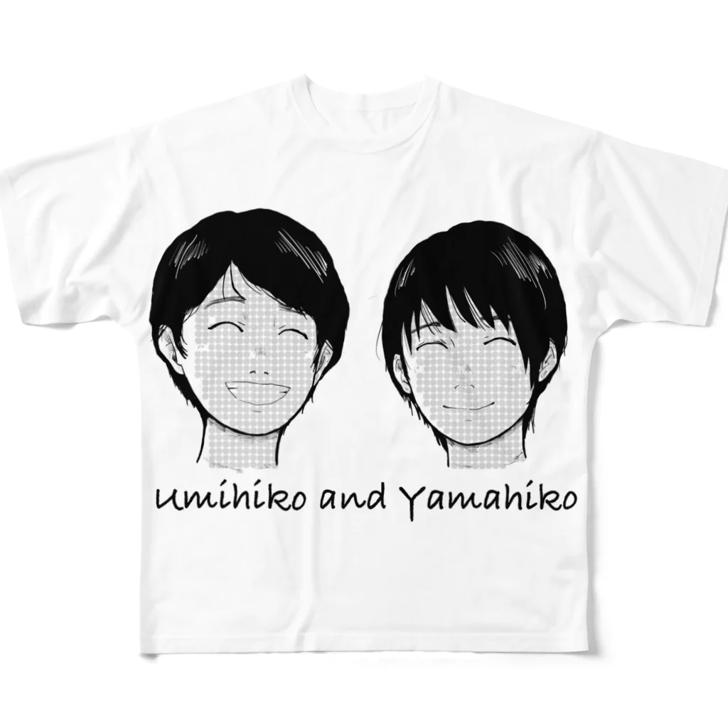 るかるかパラダイスのUmihiko & Yamahiko All-Over Print T-Shirt