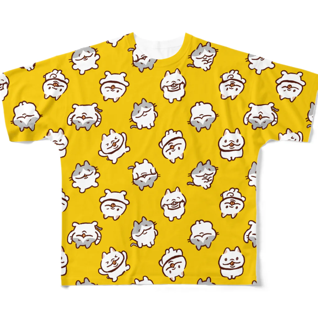 おむすび屋のねこいぬ総柄黄色 All-Over Print T-Shirt