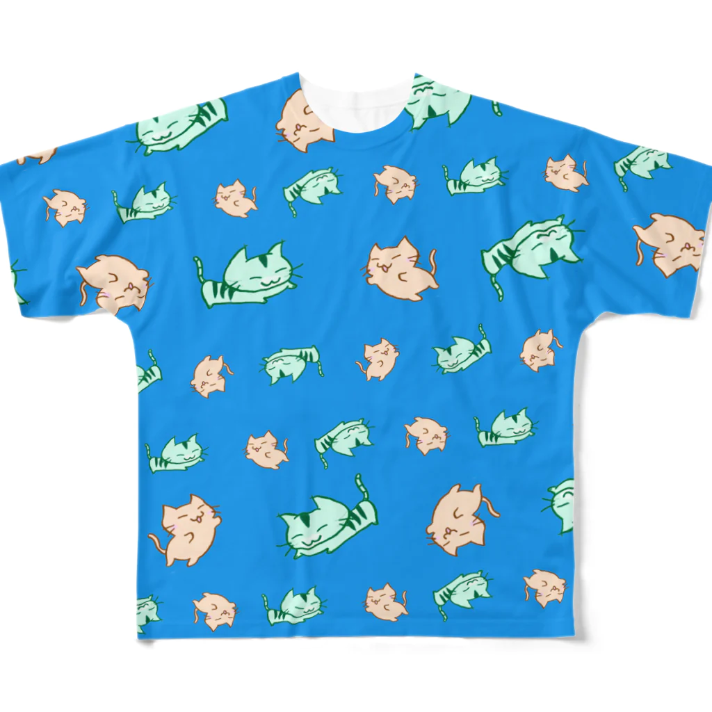 まりにゃんずのじゃれまくる まりにゃんず（空） All-Over Print T-Shirt