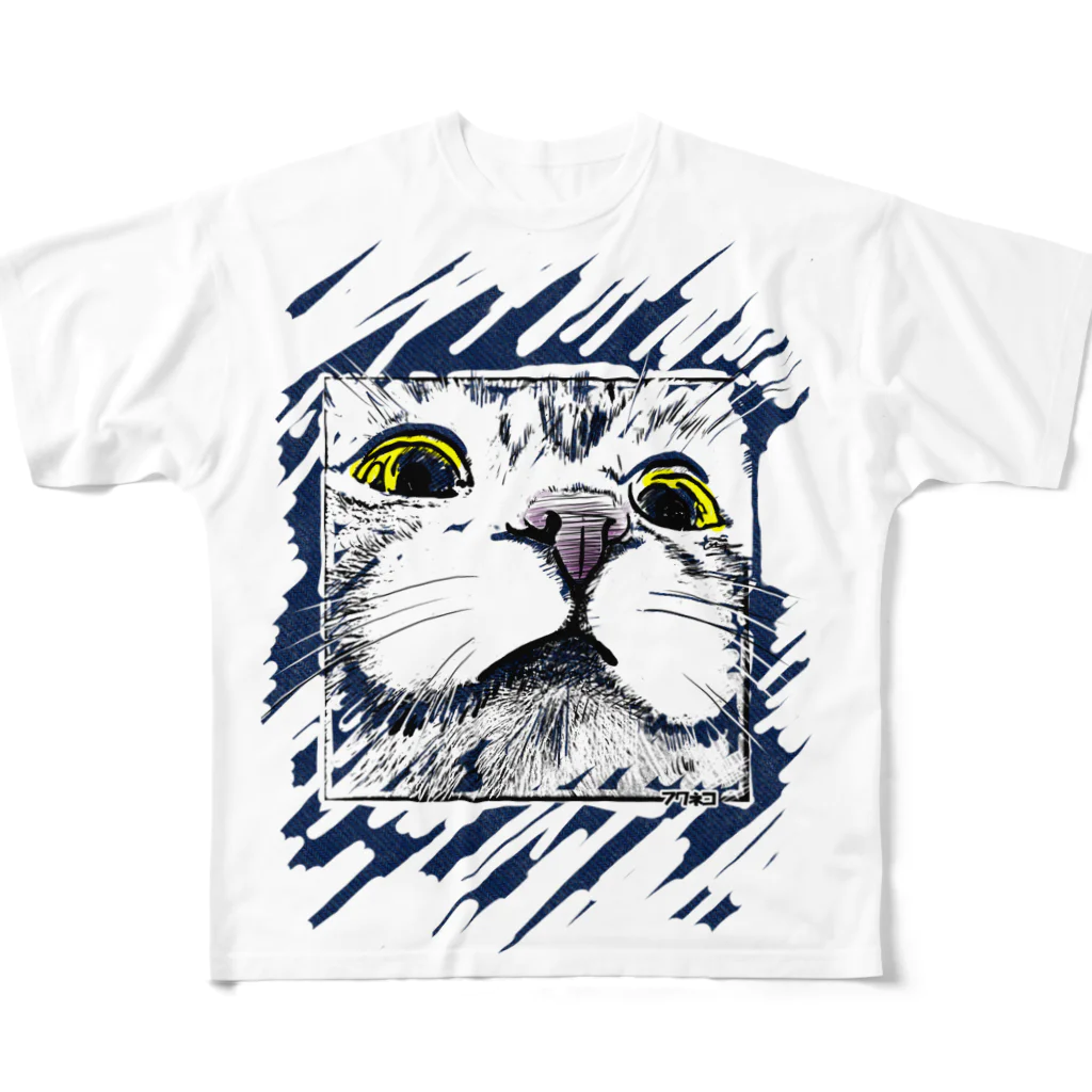 フクネコ@カリカリ増量対策本部の上から見てくる猫 All-Over Print T-Shirt