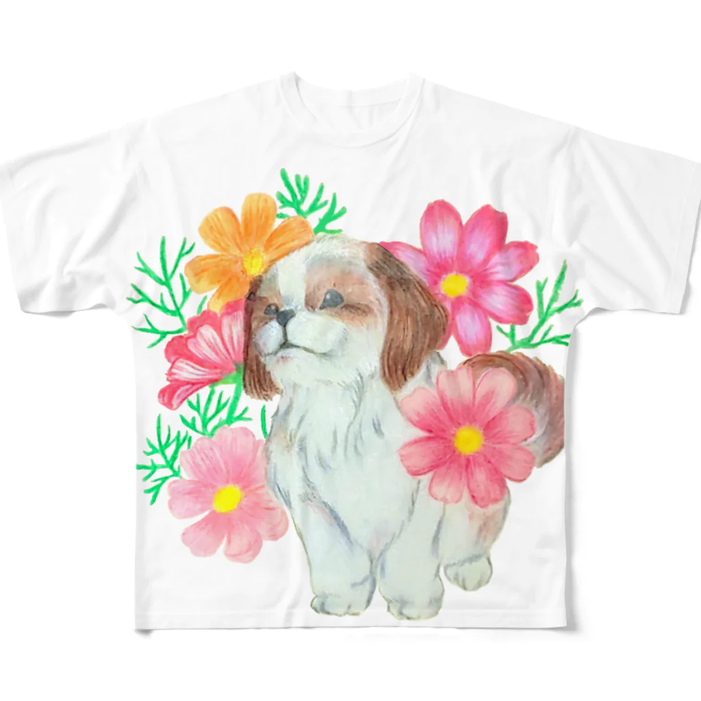 ビーオ！の秋桜とシーズー All-Over Print T-Shirt