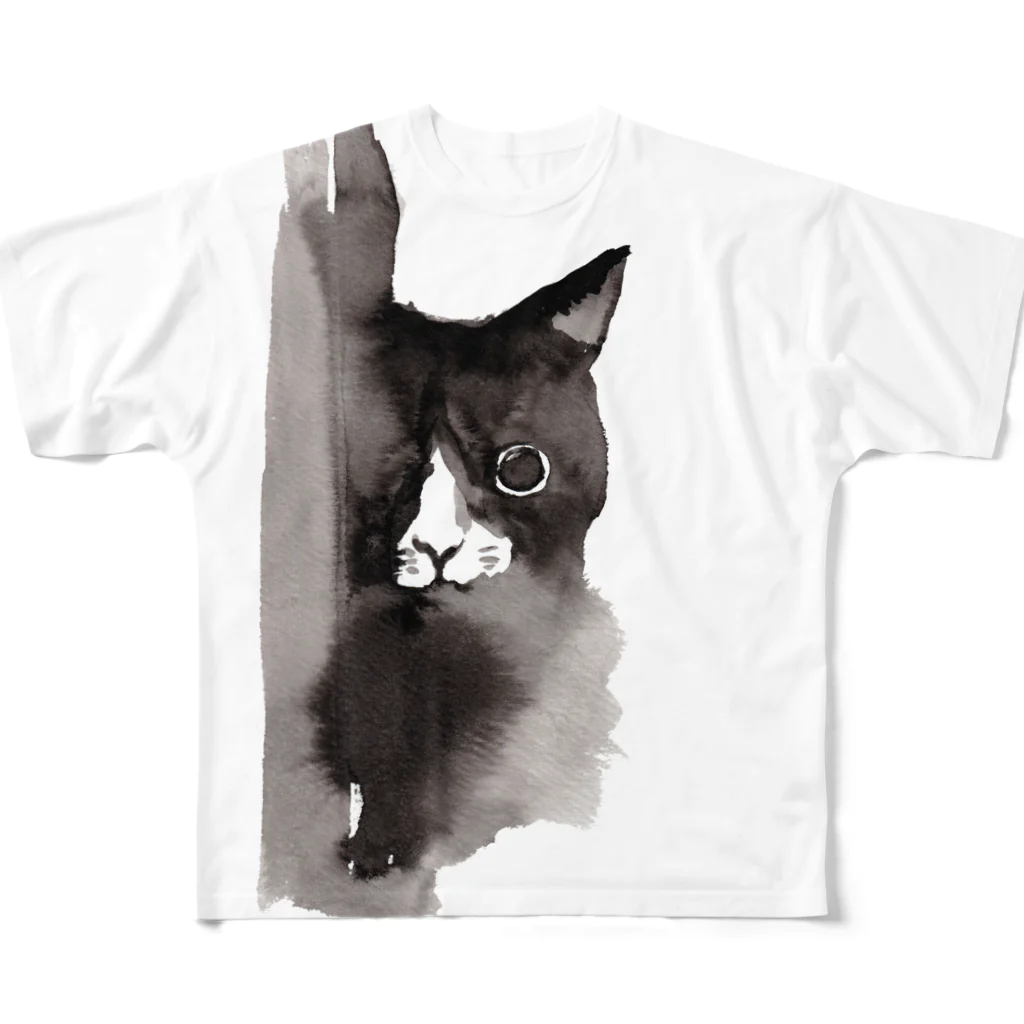 tomorebiの墨猫その3 フルグラフィックTシャツ