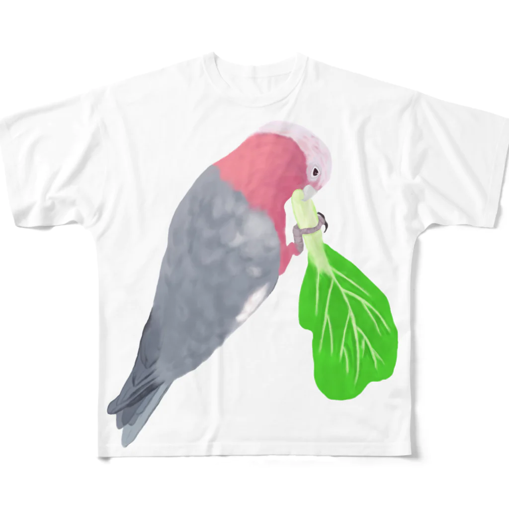 Lily bird（リリーバード）のチンゲン菜食べるモモイロインコ フルグラフィックTシャツ