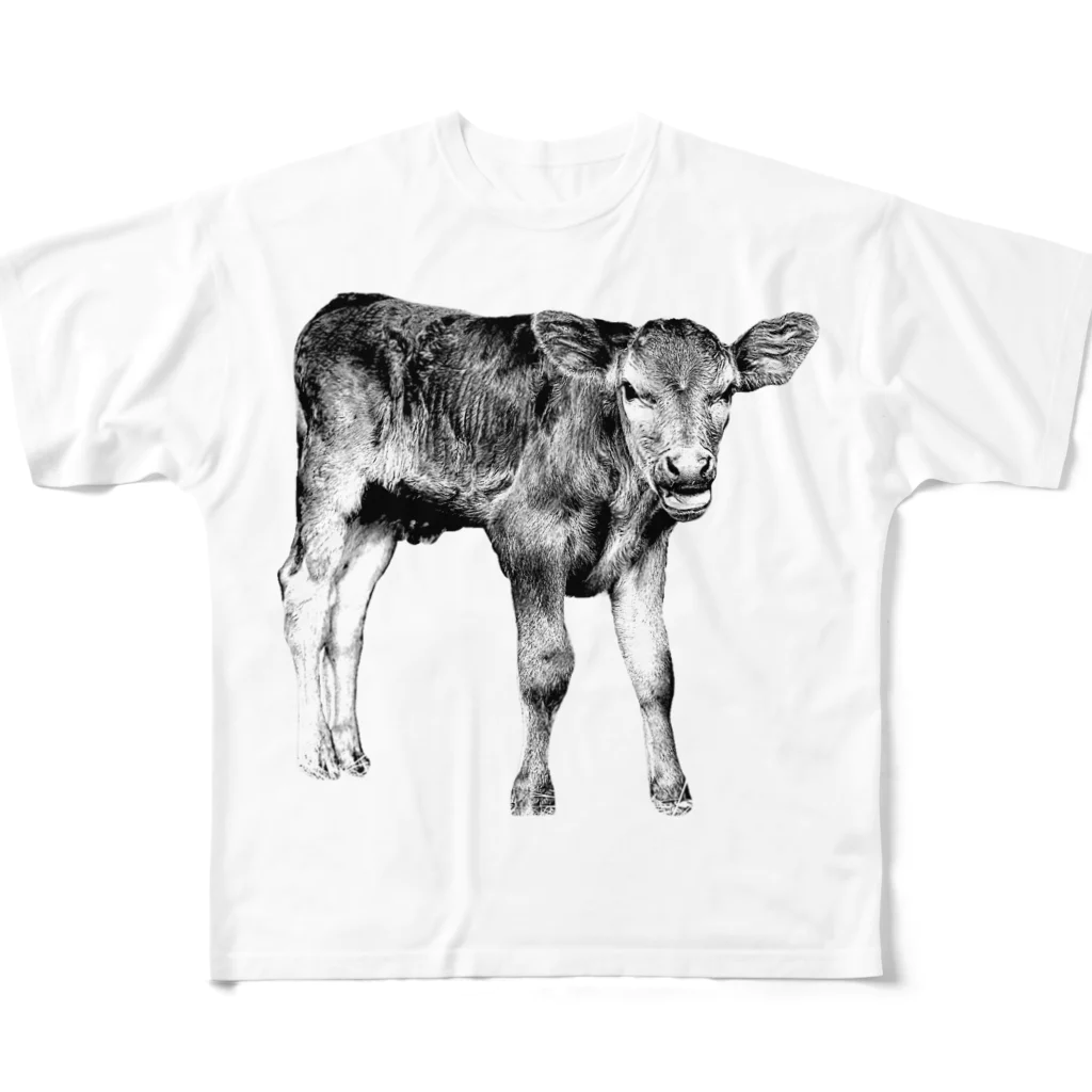 Happy cows♪のHappy cows♪ モノクロphoto ver. フルグラフィックTシャツ