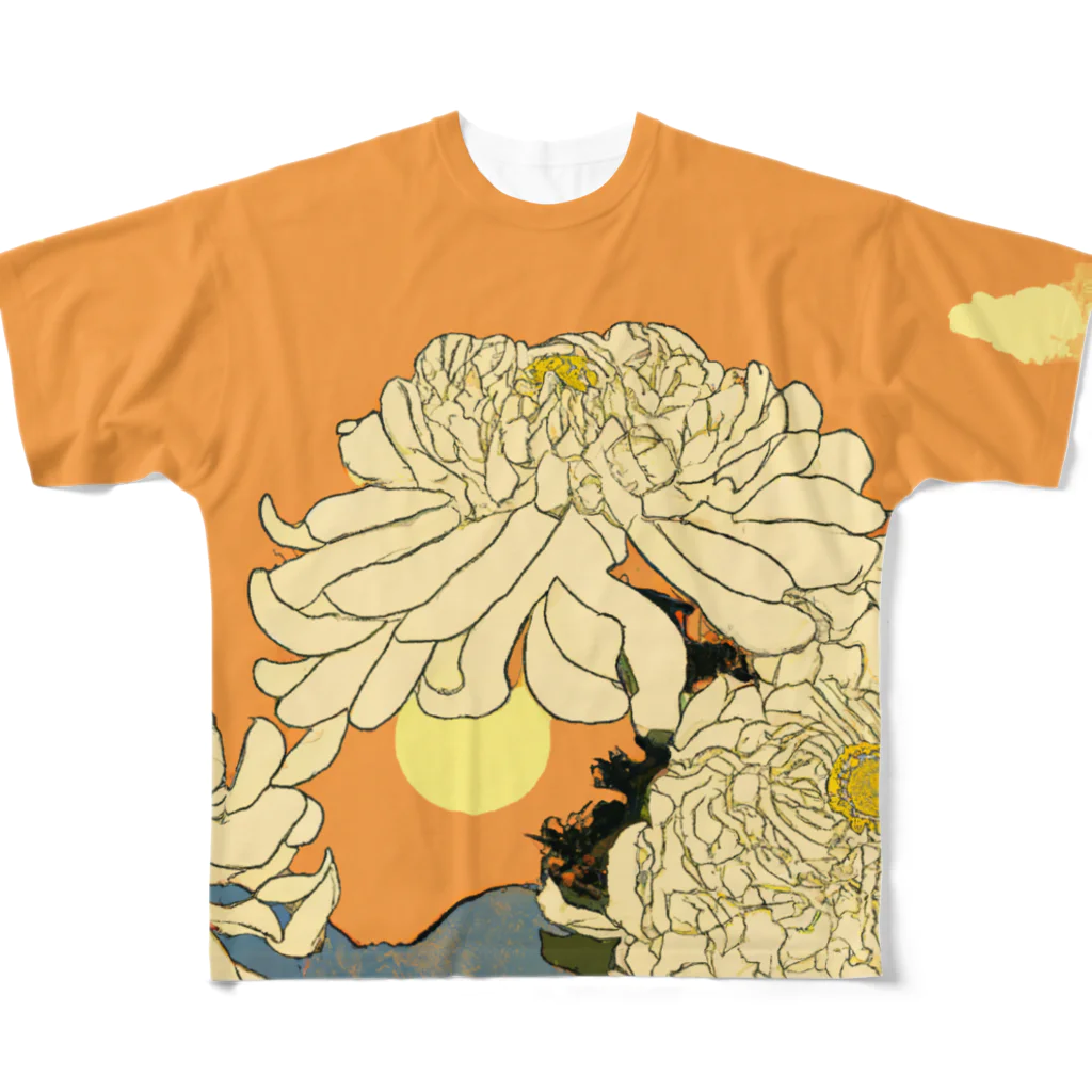 Spirit of 和の夕焼けに咲く菊 フルグラフィックTシャツ