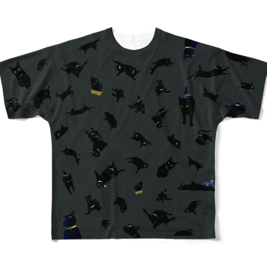 達磨屋の黒猫がいっぱい 풀그래픽 티셔츠
