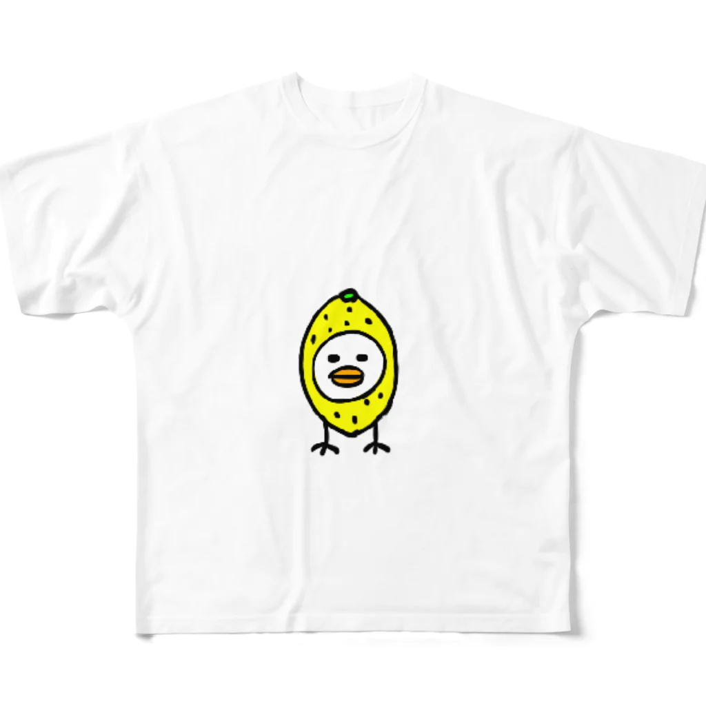 TOM GLASSESのレモンを被った鳥(神妙な表情) All-Over Print T-Shirt