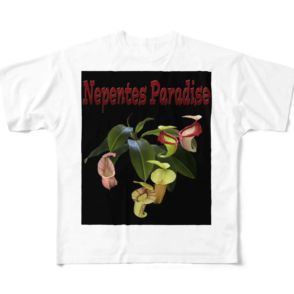 Exotc Peony～絵夢～のNepentes Paradiseシリーズ黒 All-Over Print T-Shirt
