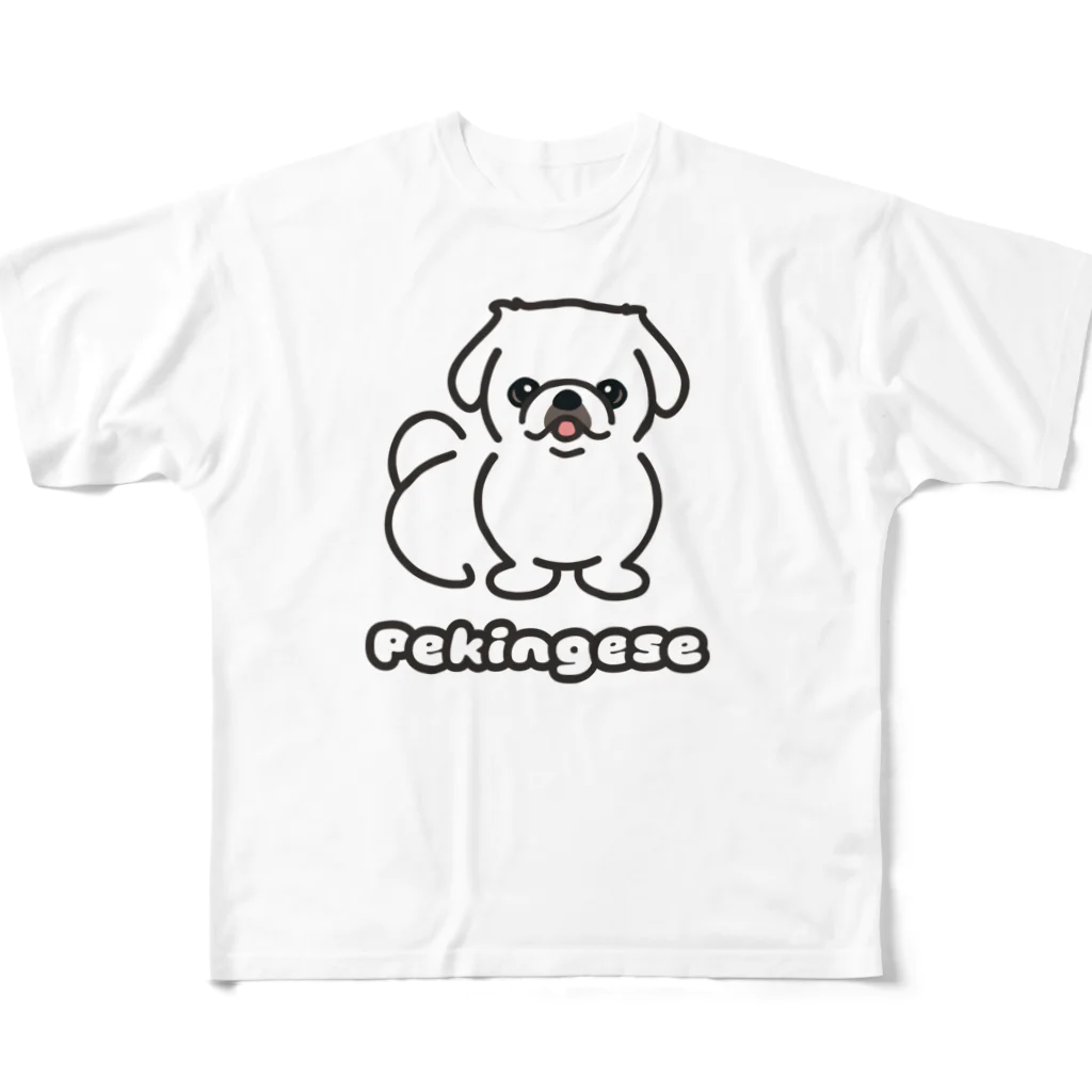 ペキニーズくらぶ（SUZURI支店）のペキニーズ・ホワイト（サマーカット）（全身） All-Over Print T-Shirt