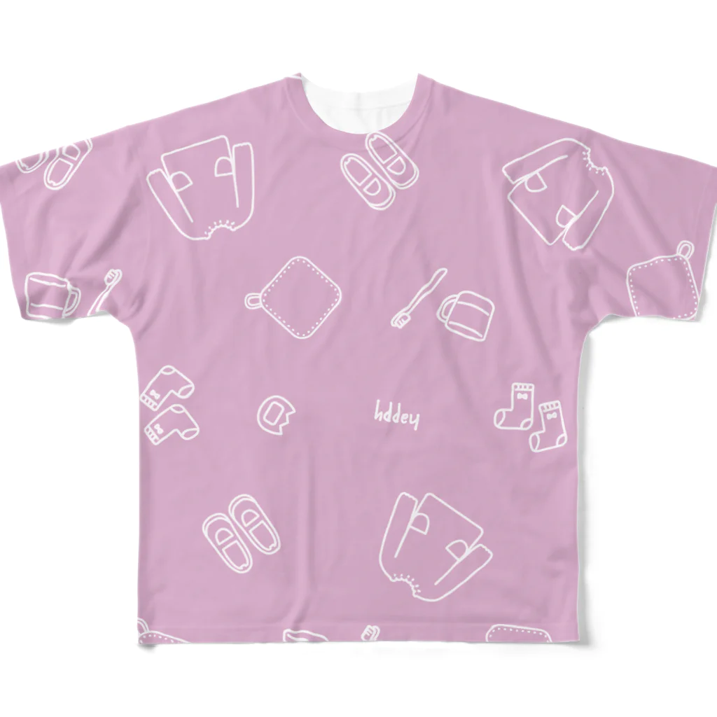 hikari_graphicsの園の生活　英字ver　PINK フルグラフィックTシャツ