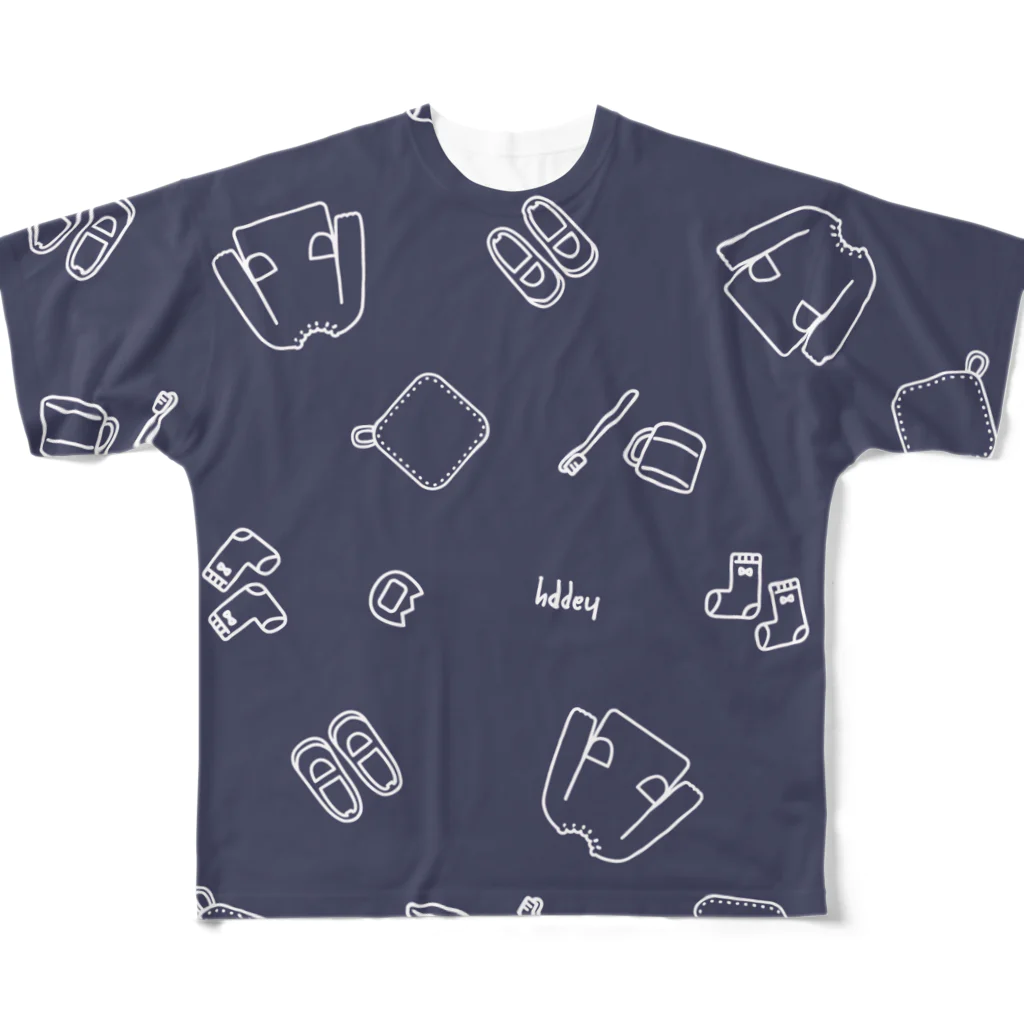 hikari_graphicsの園の生活　英字ver　NAVY フルグラフィックTシャツ