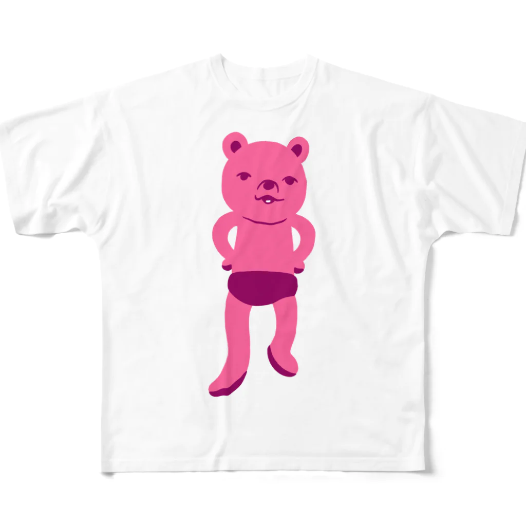 ぴこぽんSUZURIの潔い姿の熊（ピンク） フルグラフィックTシャツ