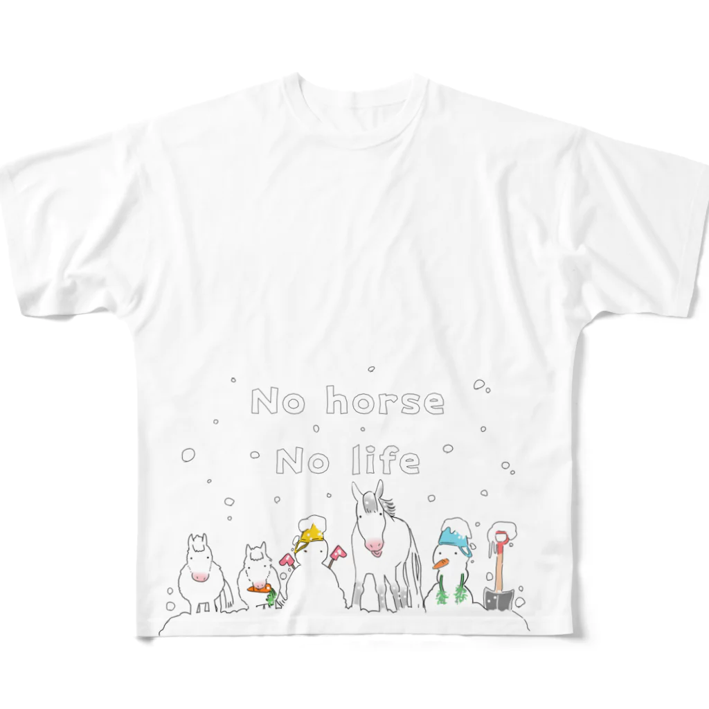 poniponiの雪だるまと白い馬たち フルグラフィックTシャツ