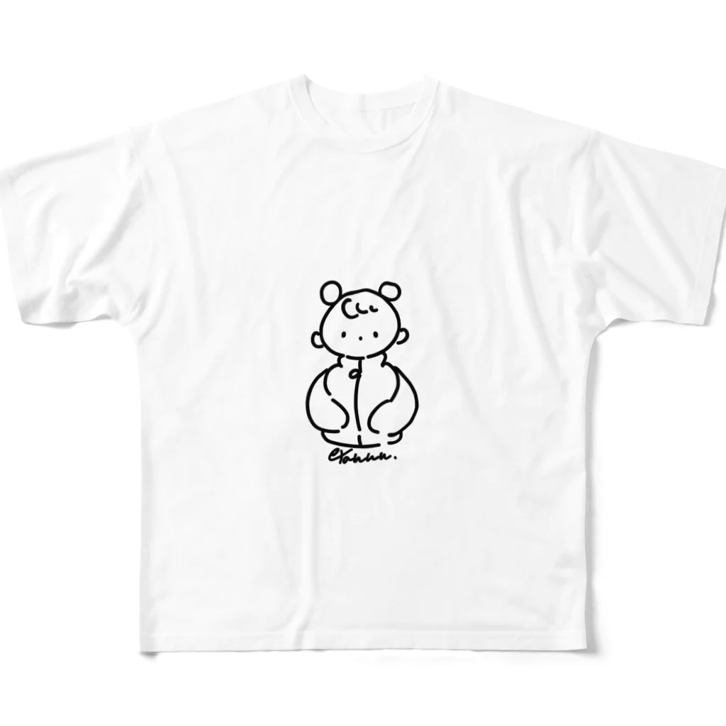 tanun./たぬんのふたつおだんごちゃん（モノクロバージョン） フルグラフィックTシャツ