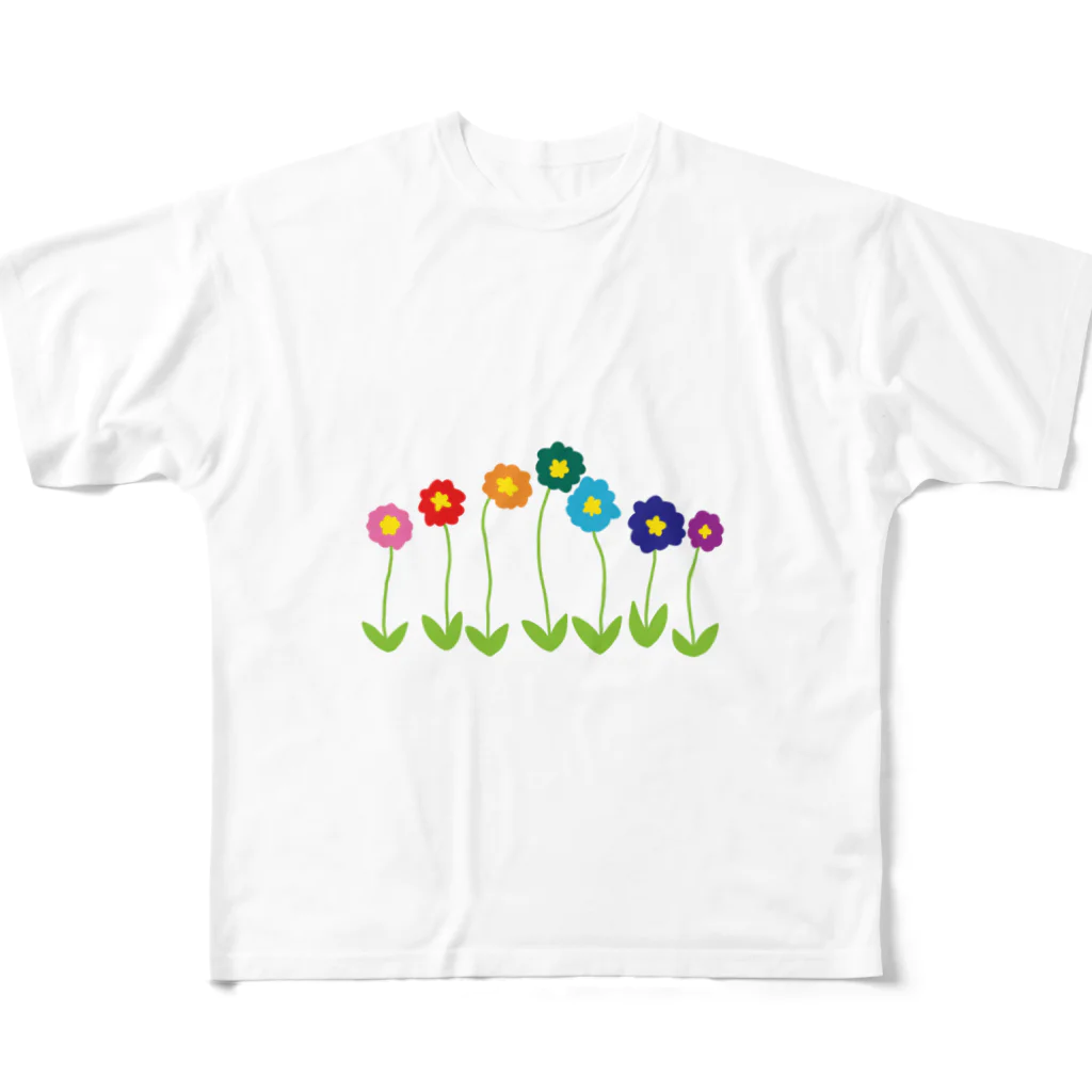 4_seasonのRAINBOW FLOWER ２ フルグラフィックTシャツ