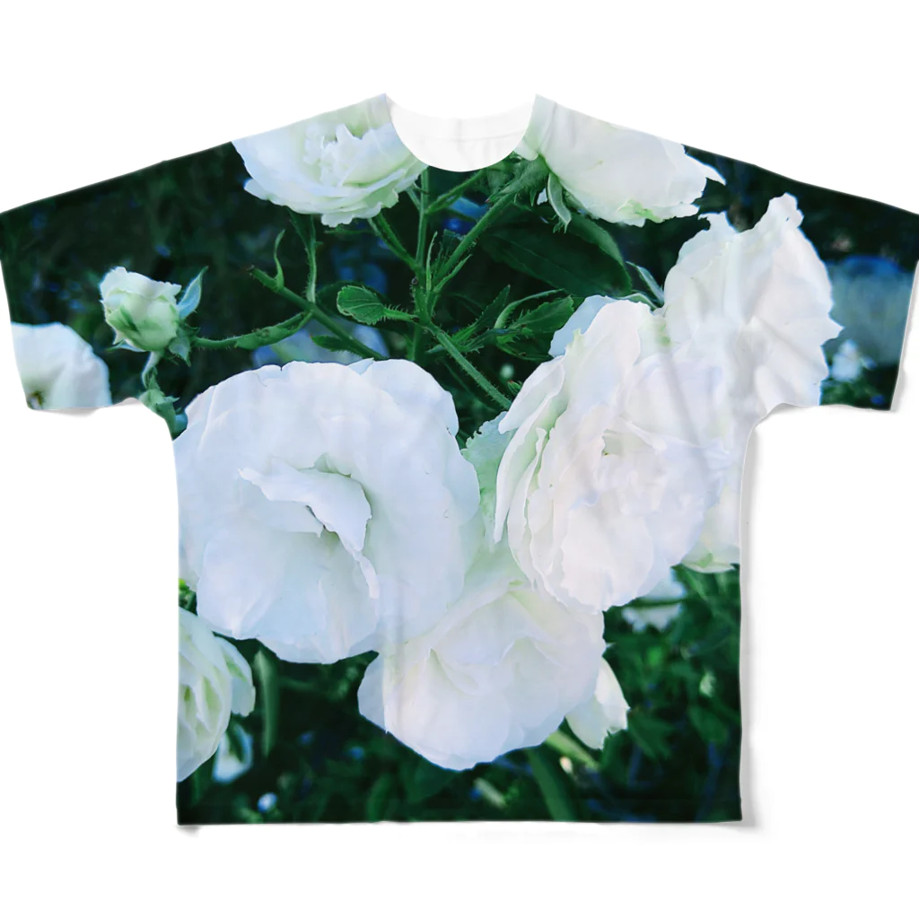 flowerの白薔薇1 フルグラフィックTシャツ