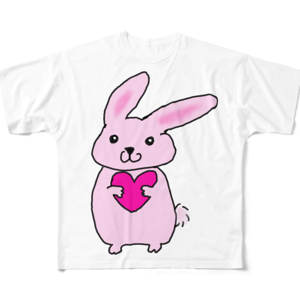 みけにゃんショップのハートうさぎ フルグラフィックTシャツ