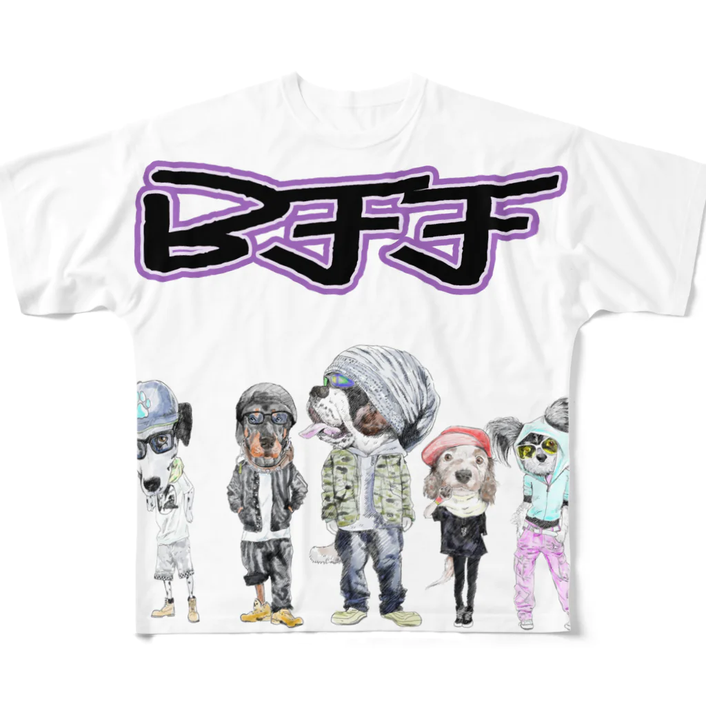 かわいいにゃんことワンコの絵のお店のBFF わん！ フルグラフィックTシャツ