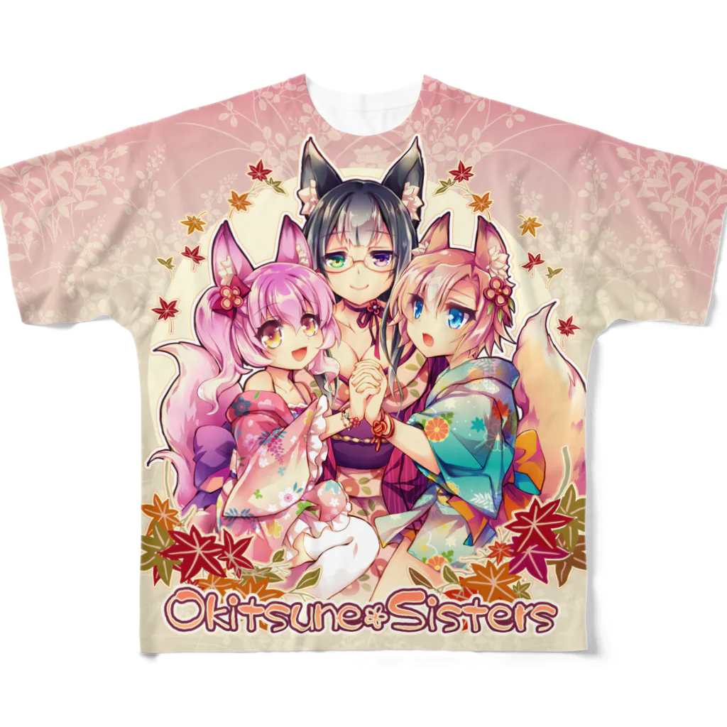 月蝕ざっか店＠SUZURIのOkitsune*Sisters【Fullgraphic-A】 フルグラフィックTシャツ