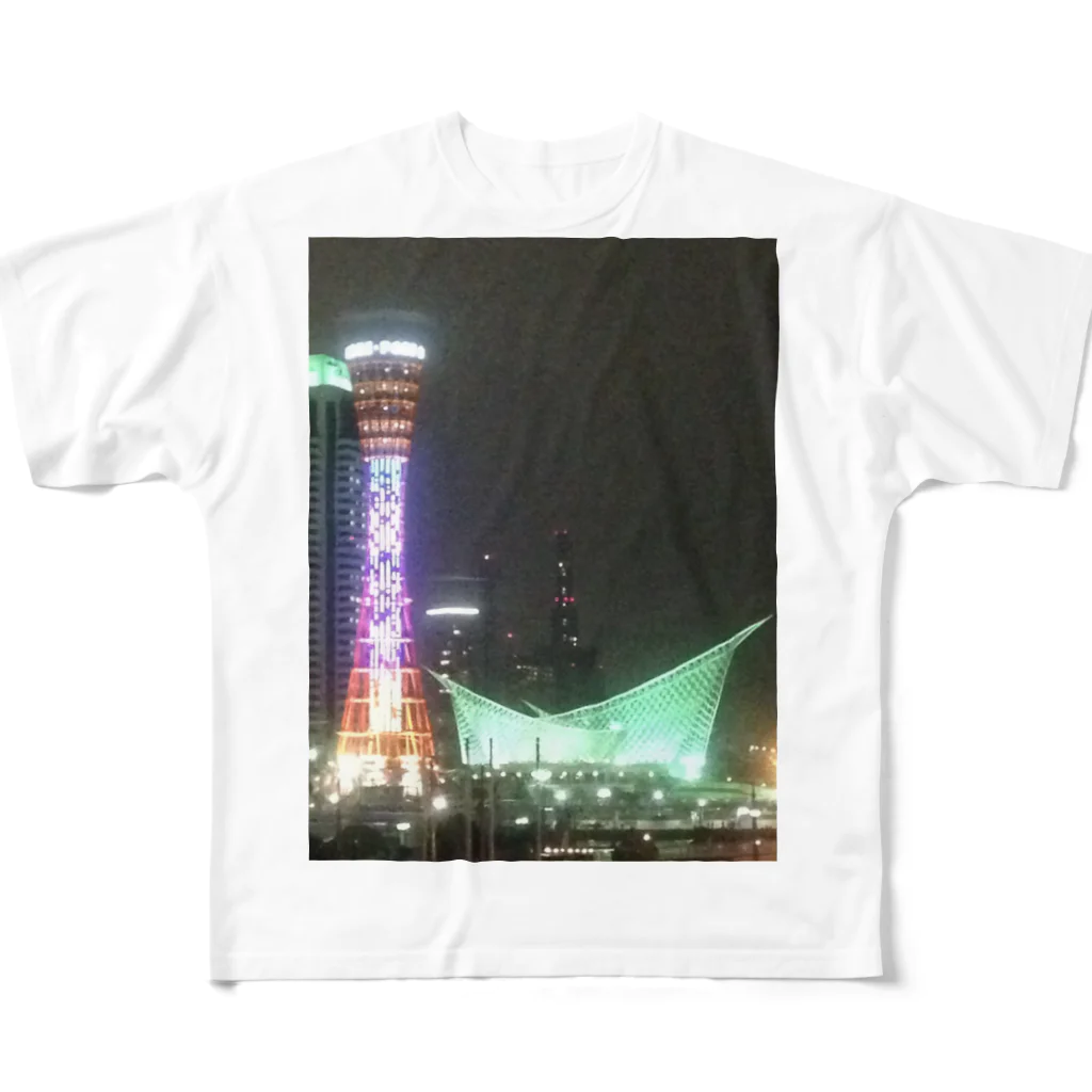 OliveGardenのポートタワーの夜景 フルグラフィックTシャツ