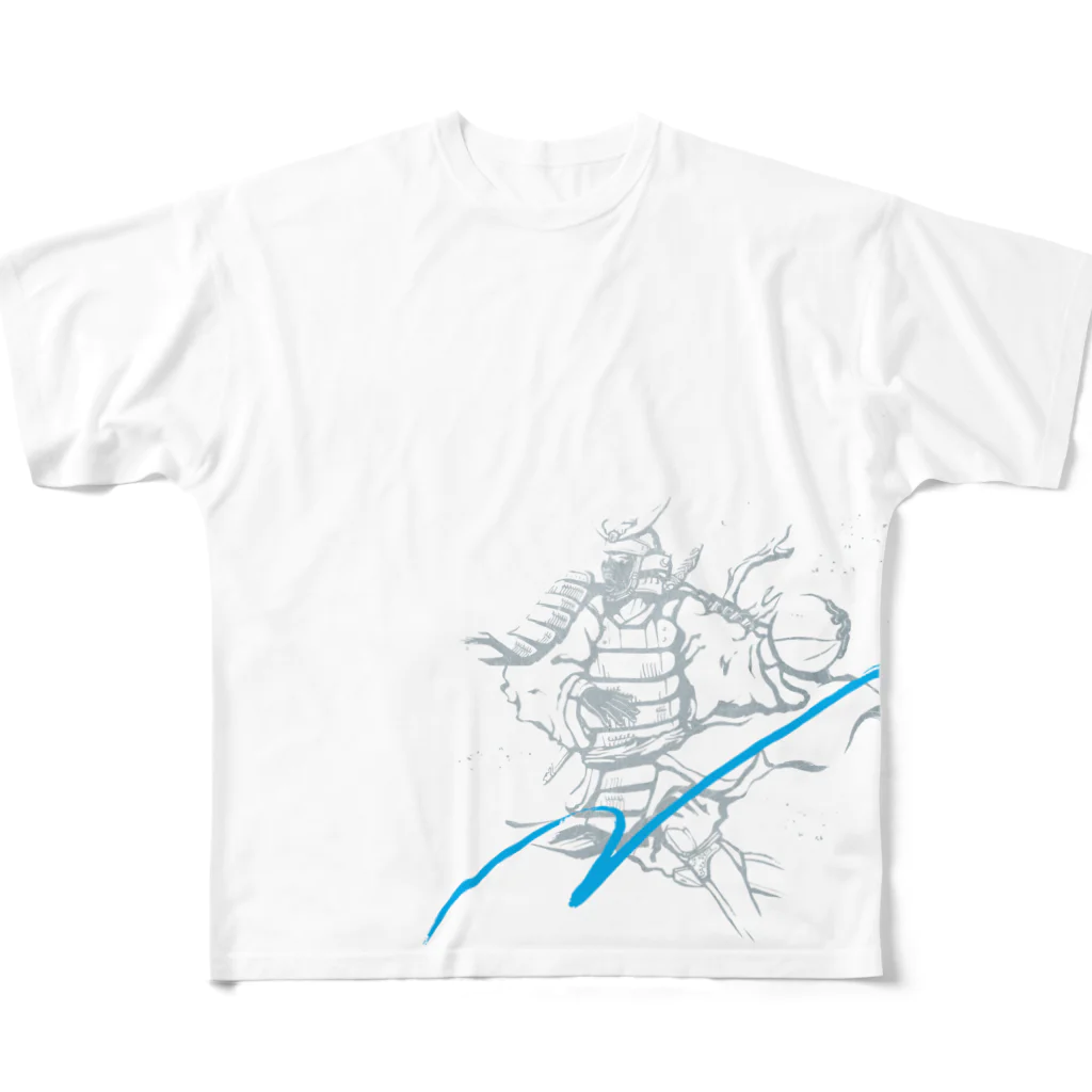 JunKomのHands Up! 籠球侍 BASKETBALL SAMURAI 挑 try（Silver×Blue） All-Over Print T-Shirt