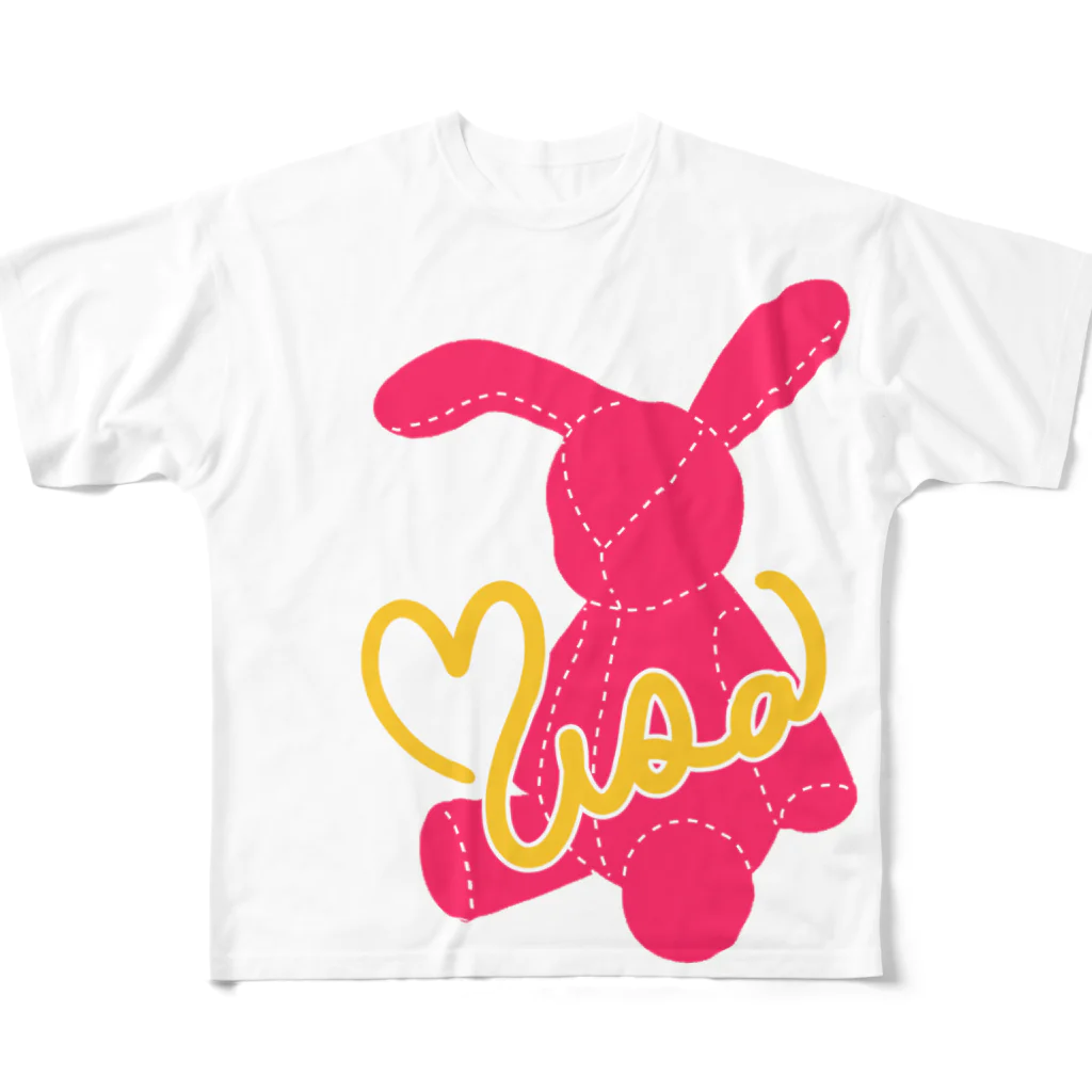 Rabbitflowerのネオンうさ（ピンク） フルグラフィックTシャツ