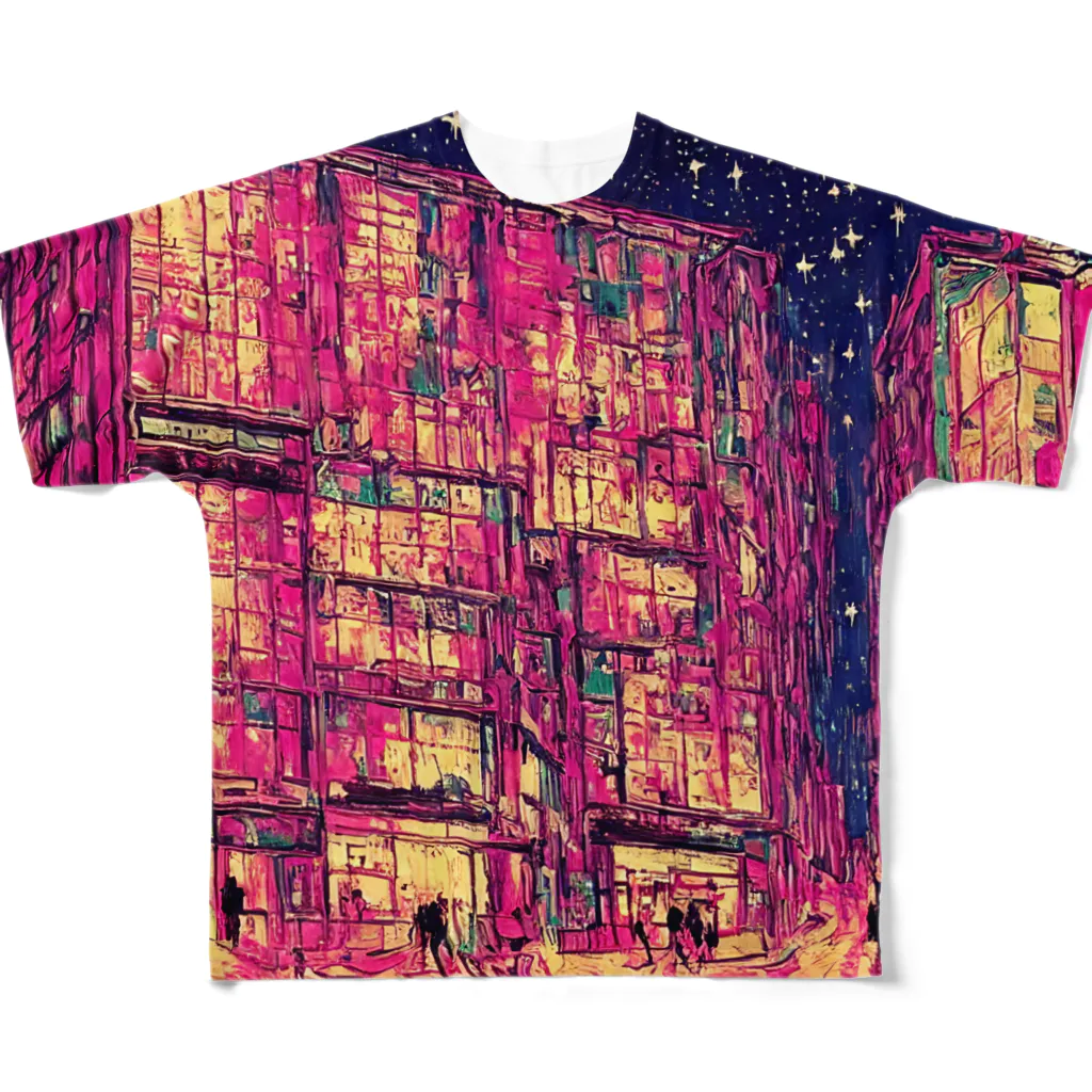 TakashiSのmodern pink city フルグラフィックTシャツ