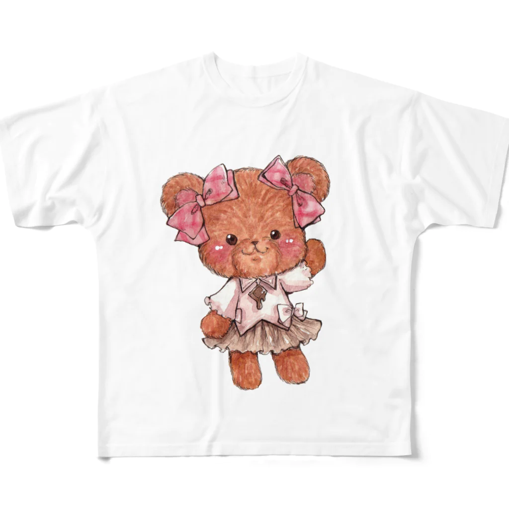 Atelier cinnamonのバレンタイン　リボンクマちゃん フルグラフィックTシャツ