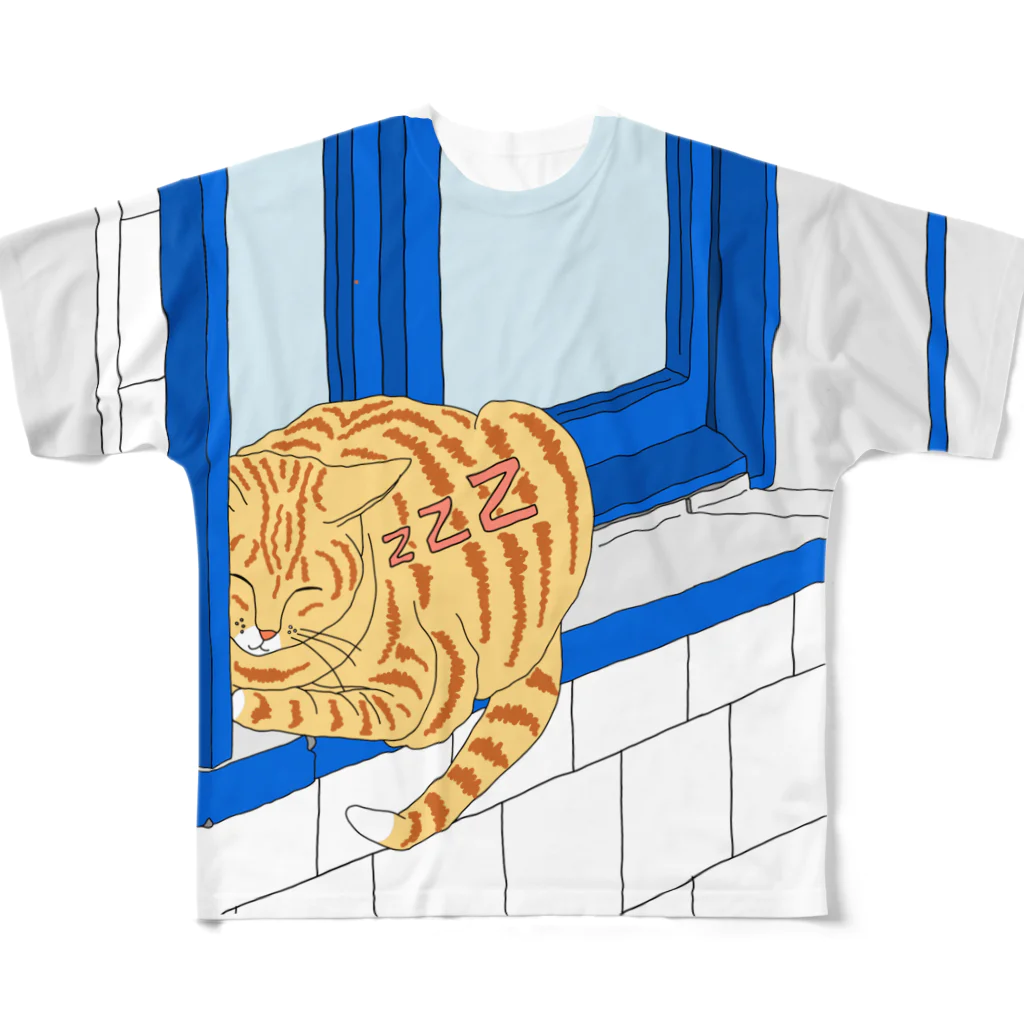 らぴの堂の猫どこでも眠れちゃいます。 フルグラフィックTシャツ