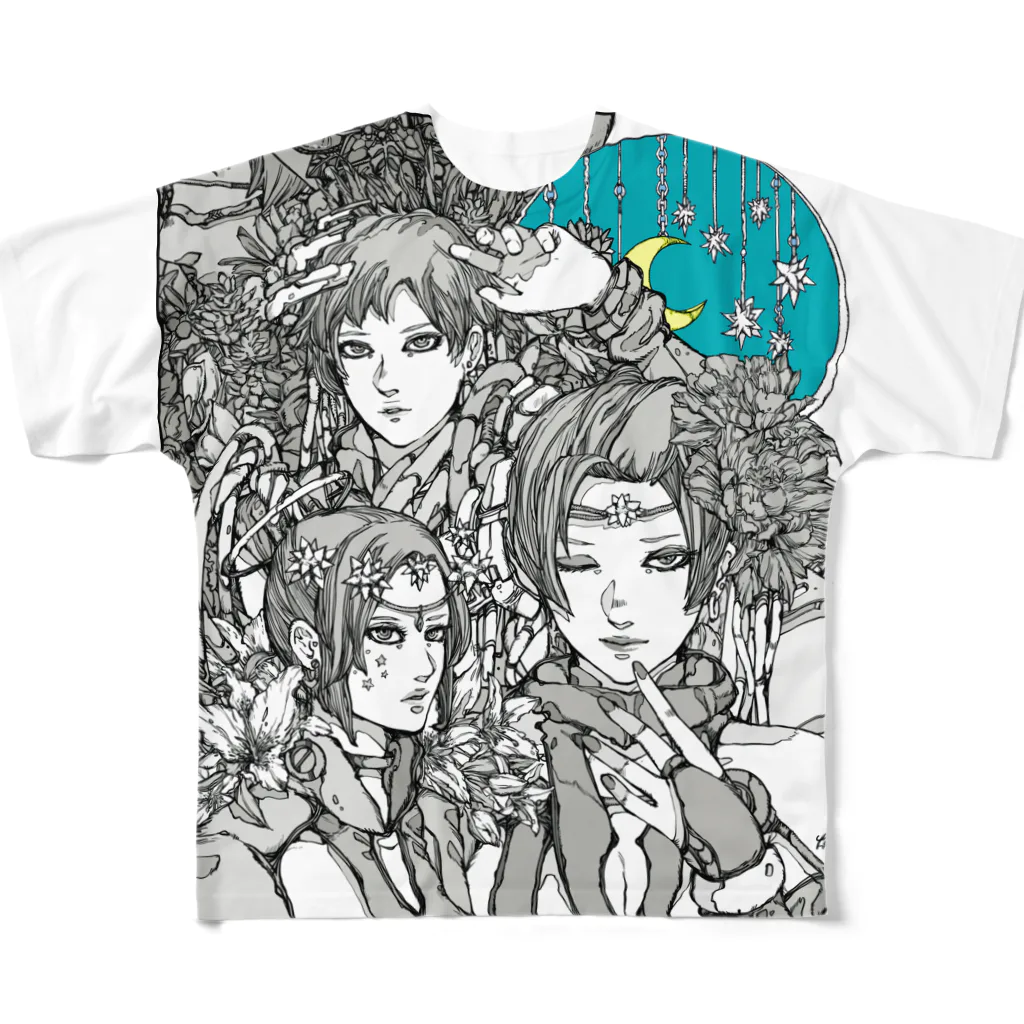 SHINN.U ONLINEのMEGAMI（ロゴ黒） All-Over Print T-Shirt